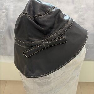 PAULE KA Black Leather Bucket Hat